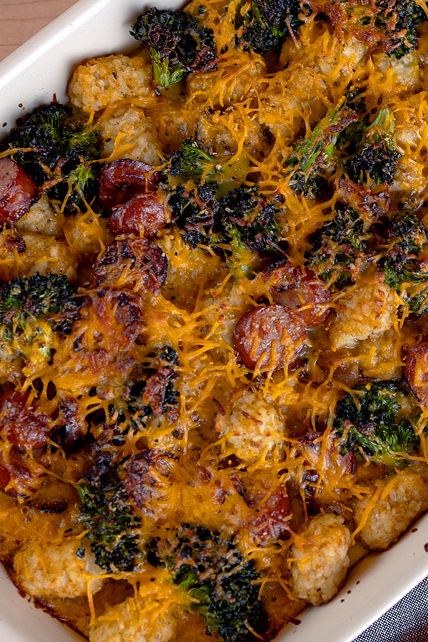 Broccoli, Cheddar & Sausage Tater Tot Bake