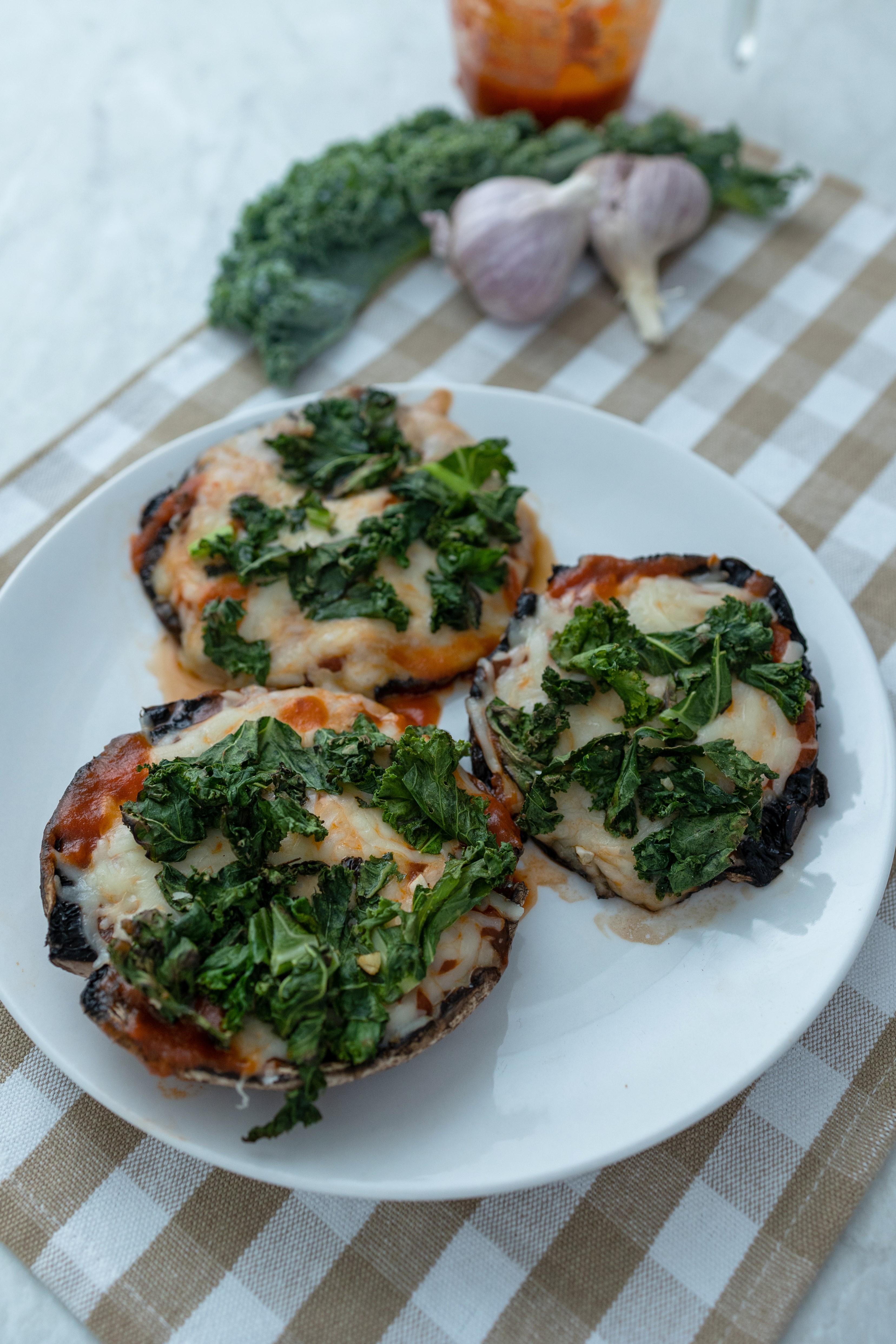 Grilled Garlicky Kale Portobello Pizzas